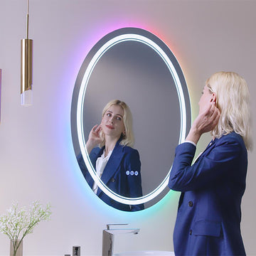 Modern Oval 24" x 32" RGB LED Frameless Bathroom Wall Mirror Anti-Fog